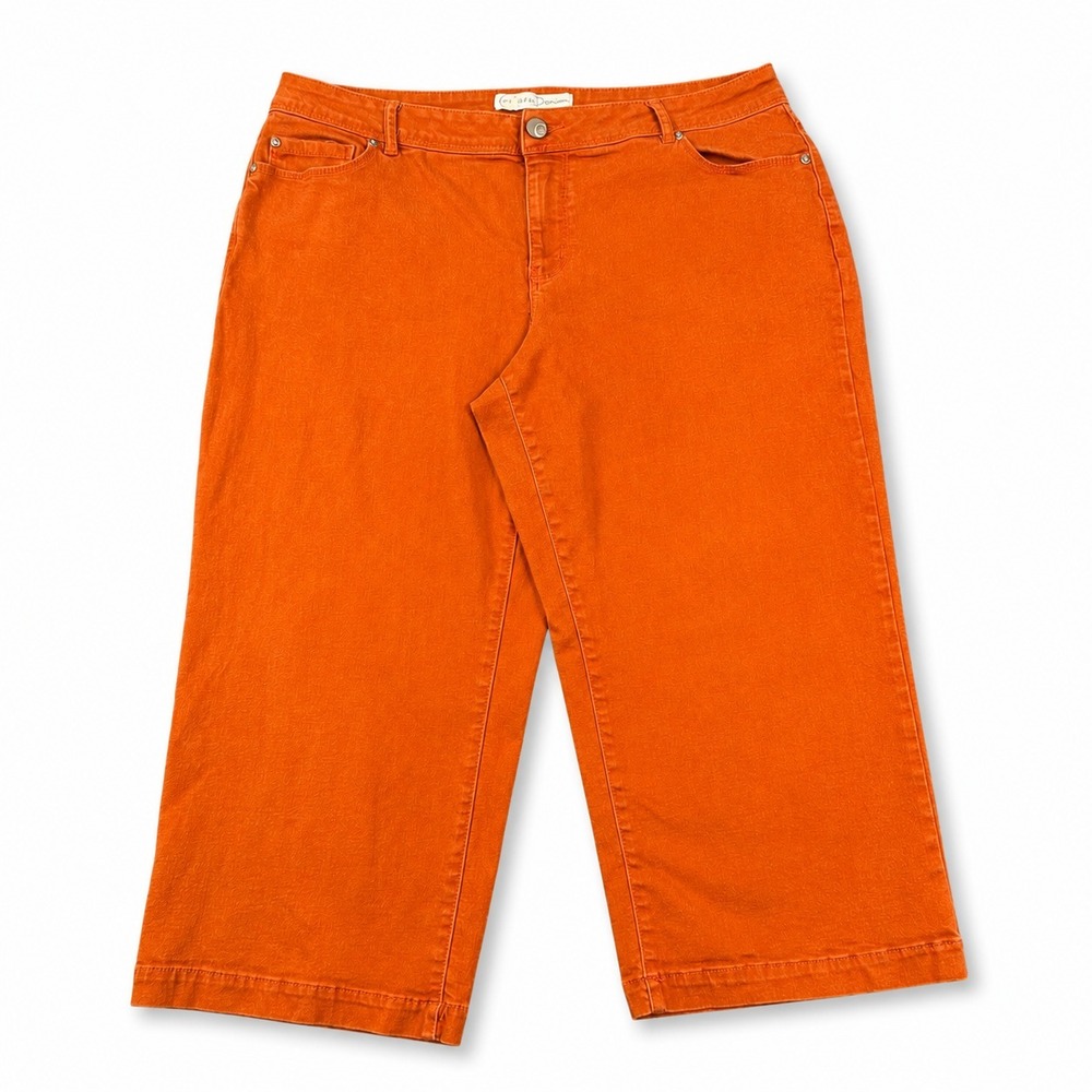 EST 1946 Denim Capri Jeans Womens 16P Orange Stretch Cropped Petite Straight Leg